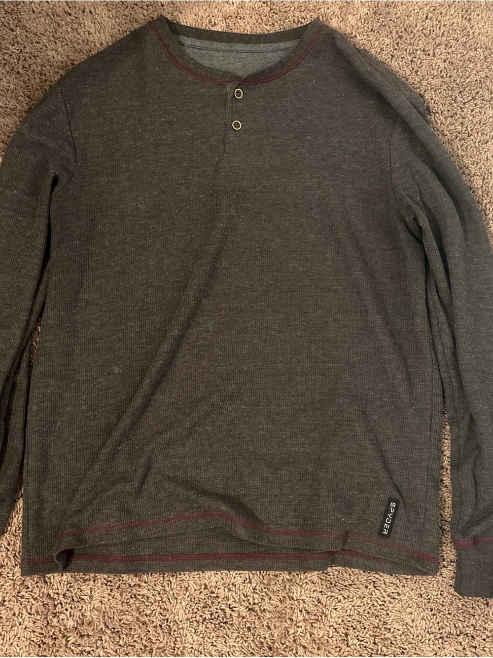 Spyder Men's Long Sleeve Henley in Charcoal with Red Trim